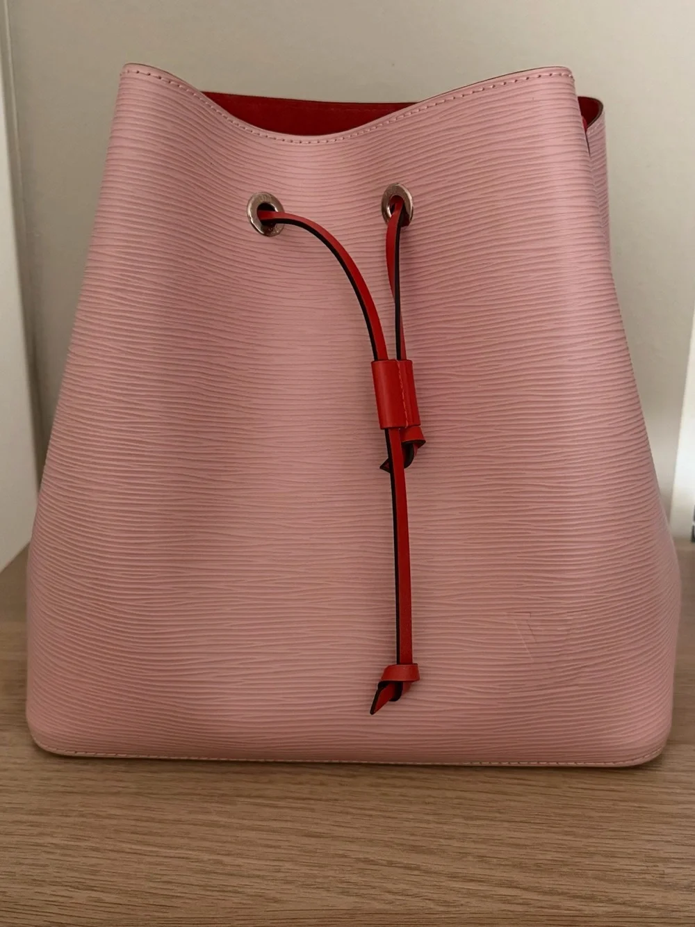 Louis Vuitton Pink Bucket Shoulder Bag with Red Trim